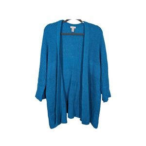 EUC Chico's Wooven Crocket Knit Cardigan Size 3 Blue
